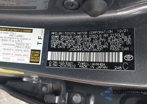 2022 Toyota Prius Limited from USA, damaged, VIN JTDKAMFUXN3166331